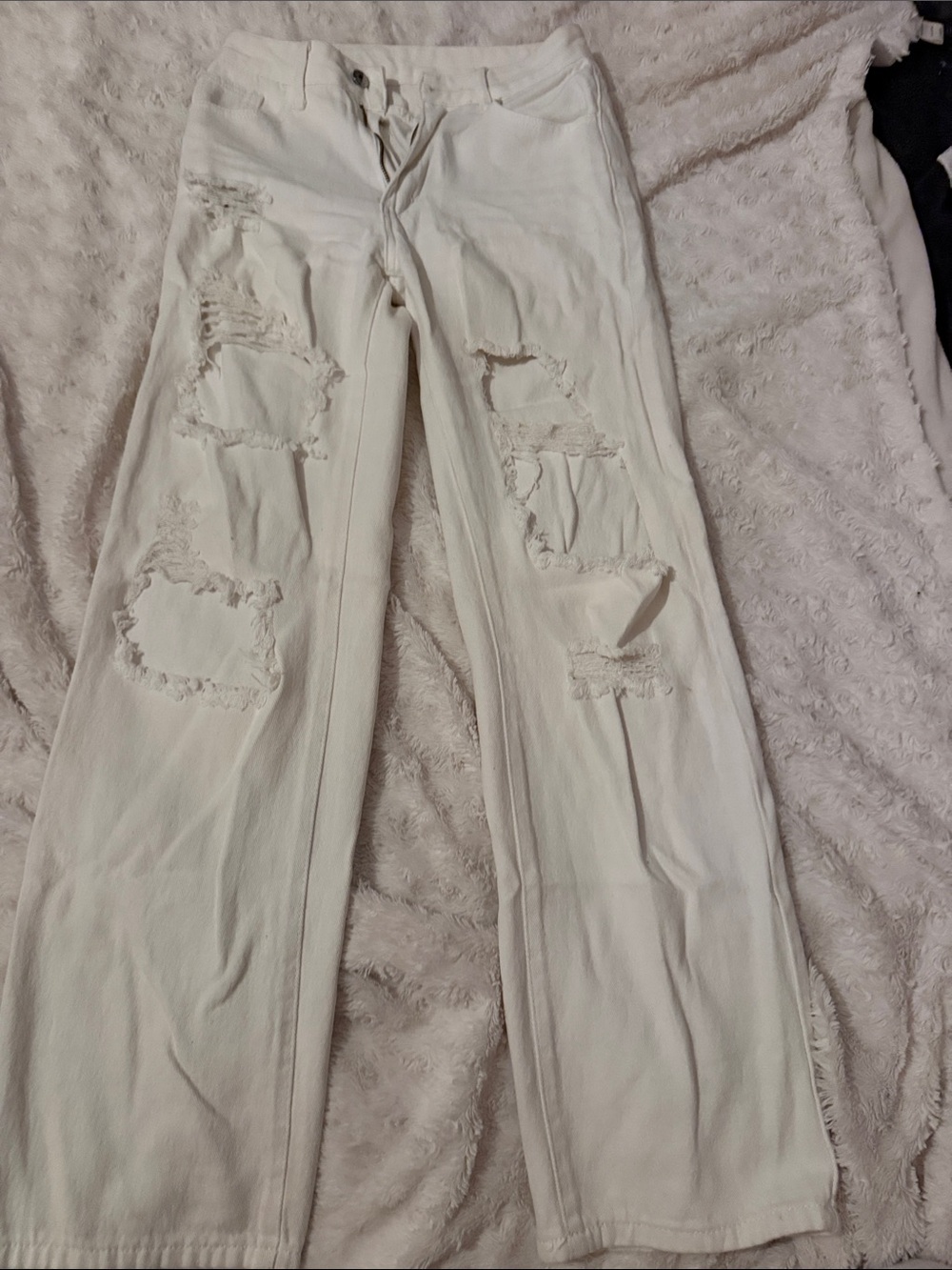 White Distressed Wide-Leg Jeans XS